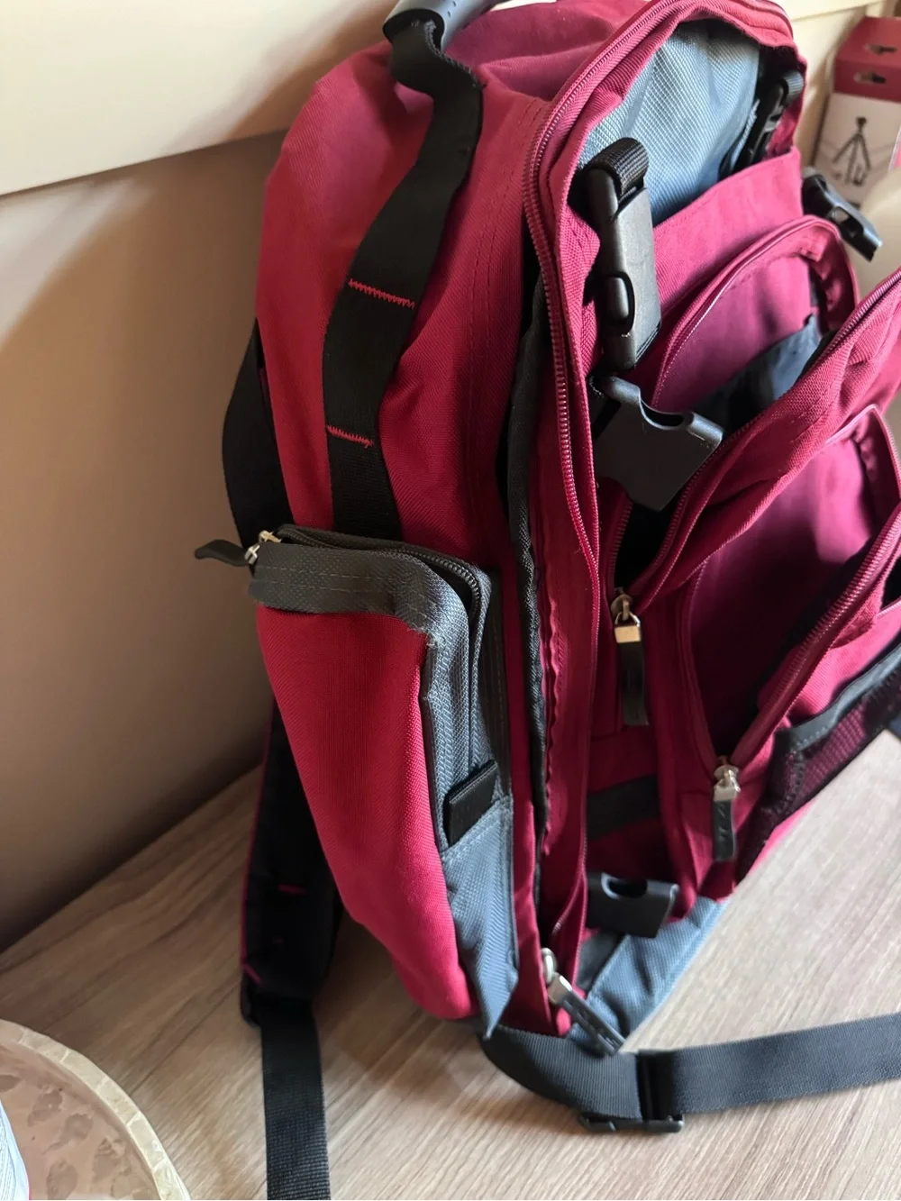 Vintage Vans Men's Red and Blue Multi-Pocket Backpack
